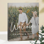 Modern Full Photo Wedding Rehearsal Dinner Welcome Faux Canvas Print<br><div class="desc">This simply chic wedding rehearsal dinner welcome sign features your favorite photo and white text, including 'Welcome' in a relaxed modern script. This part of the design can't be altered. But you can change the look of any of the other text, so when you edit for your own names and...</div>
