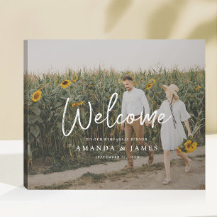 Modern Full Photo Wedding Rehearsal Dinner Welcome Faux Canvas Print