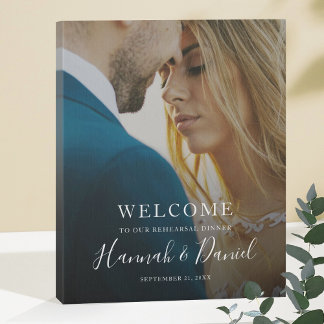 Modern Full Photo Wedding Rehearsal Dinner Welcome Faux Canvas Print
