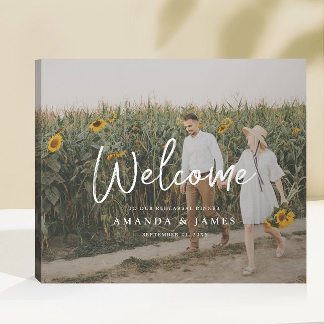 Modern Full Photo Wedding Rehearsal Dinner Welcome Faux Canvas Print (Creator Uploaded)