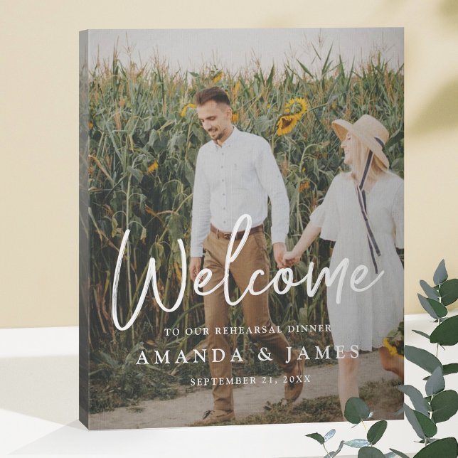 Modern Full Photo Wedding Rehearsal Dinner Welcome Faux Canvas Print (Creator Uploaded)