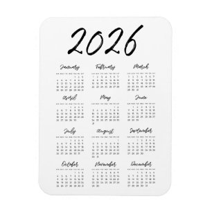 Modern full year 2026 calendar magnet