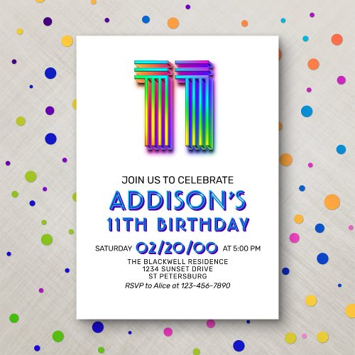 Modern Fun 11th Birthday Invitation