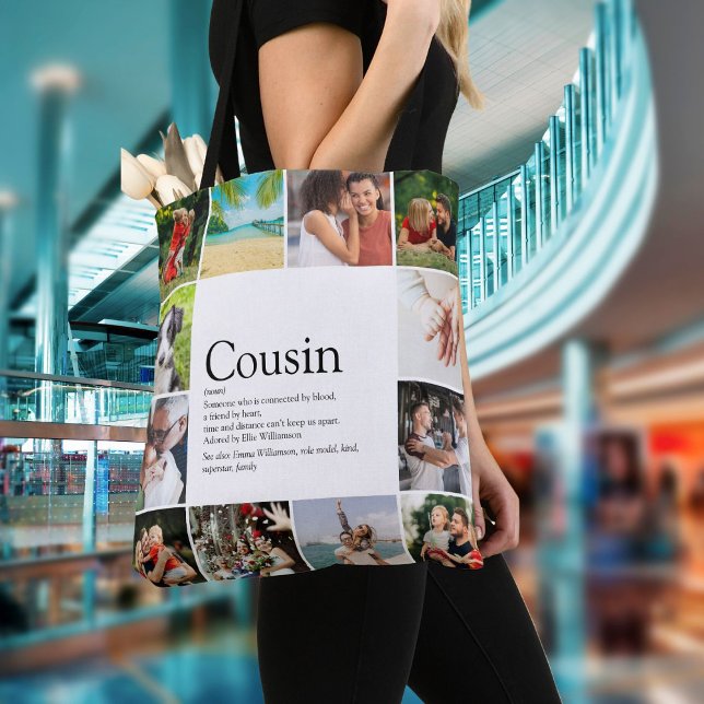 Modern Fun 12 Photo Collage Cousin Definition Tote Bag (Modern Fun 12 Photo Collage Cousin Definition Tote Bag)