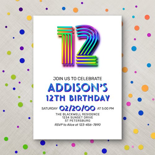Modern Fun 12th Birthday Invitation