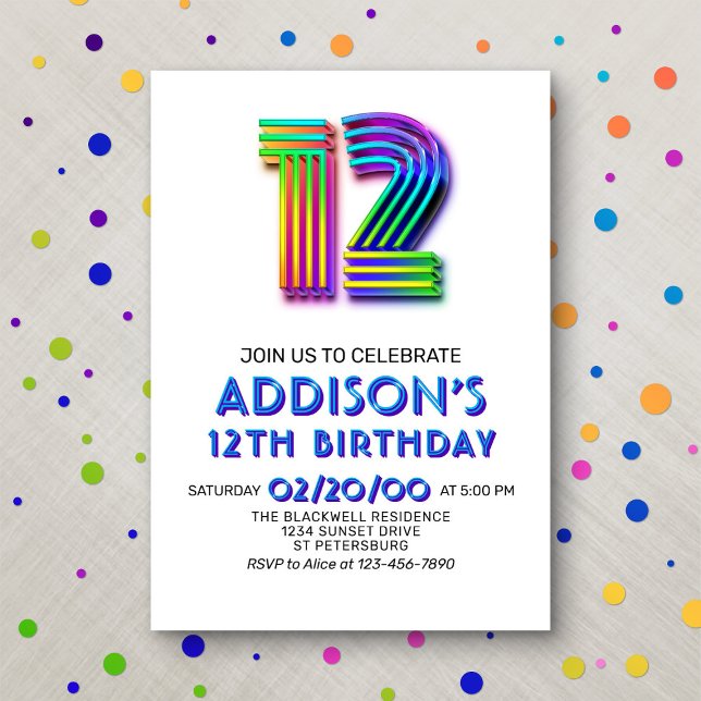 Modern Fun 12th Birthday Invitation (Creator Uploaded)