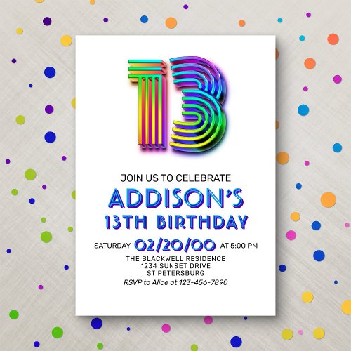 Modern Fun 13th Birthday Invitation