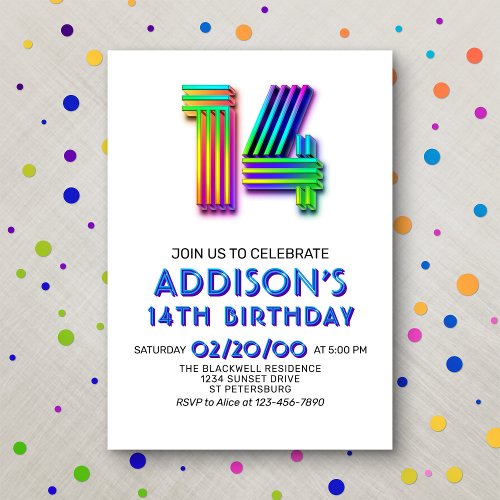 Modern Fun 14th Birthday Invitation