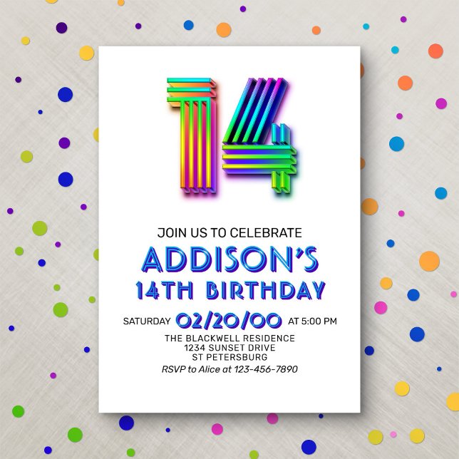 Modern Fun 14th Birthday Invitation (Creator Uploaded)