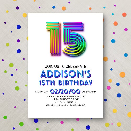 Modern Fun 15th Birthday Invitation