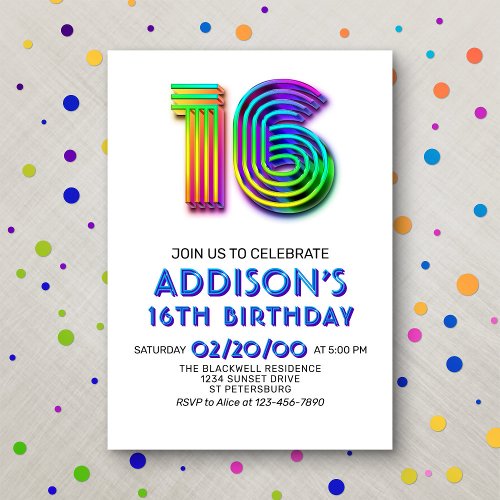 Modern Fun 16th Birthday Invitation