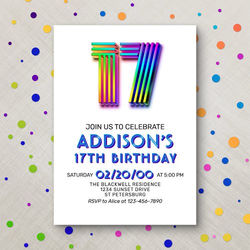 Modern Fun 17th Birthday Invitation