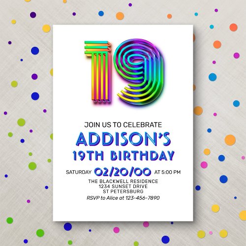 Modern Fun 19th Birthday Invitation