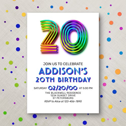 Modern Fun 20th Birthday Invitation