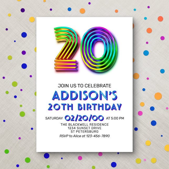 Modern Fun 20th Birthday Invitation (Creator Uploaded)