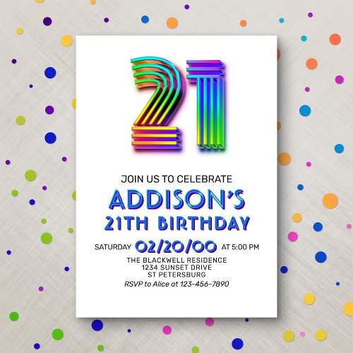 Modern Fun 21th Birthday Invitation