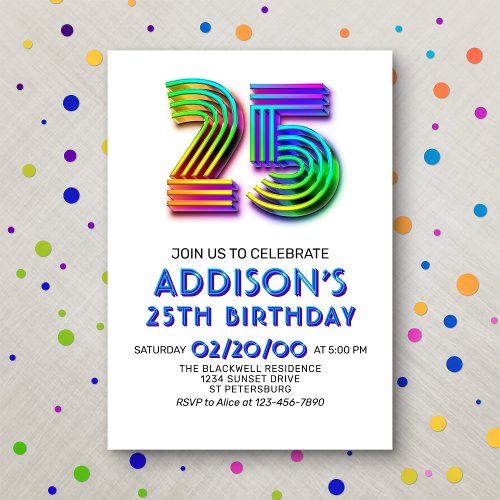Modern Fun 25th Birthday Invitation