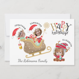 Modern Fun 3 Photo Santa Family Christmas Happy Holiday Card