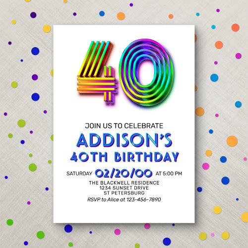 Modern Fun 40th Birthday Invitation