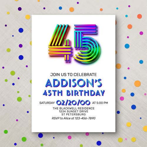 Modern Fun 45th Birthday Invitation