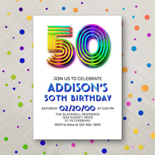 Modern Fun 50th Birthday Invitation