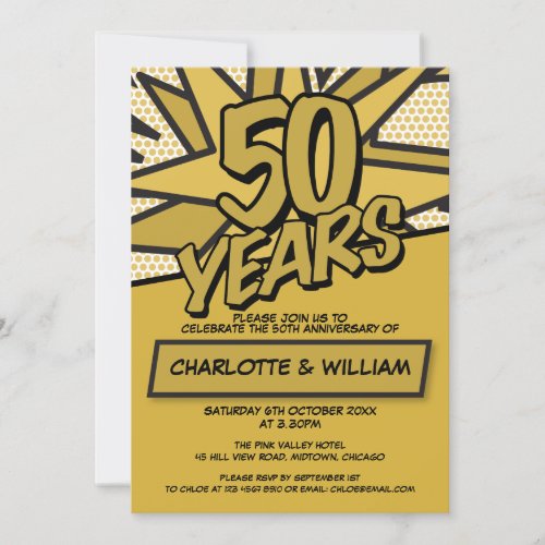 Modern Fun 50th Golden Wedding Anniversary Invitation