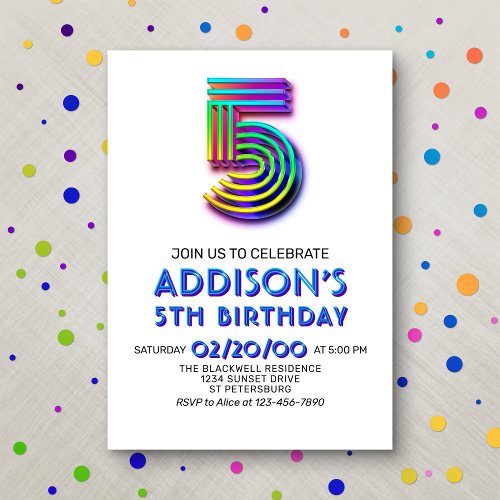 Modern Fun 5th Birthday Invitation