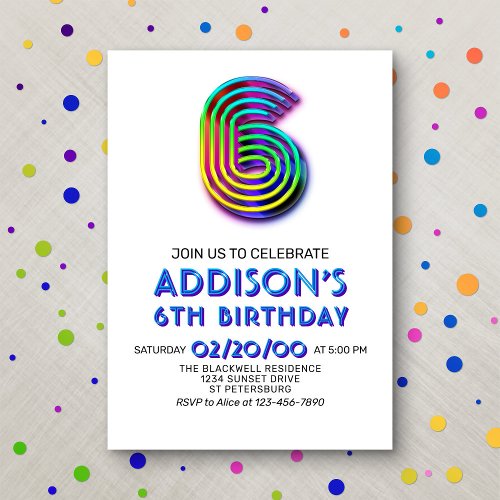 Modern Fun 6th Birthday Invitation