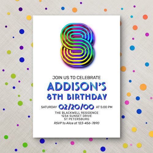 Modern Fun 8th Birthday Invitation