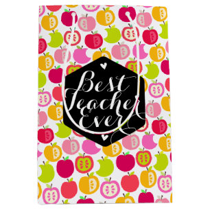 Modern Fun Apples Pattern Best Teacher Ever Custom Medium Gift Bag