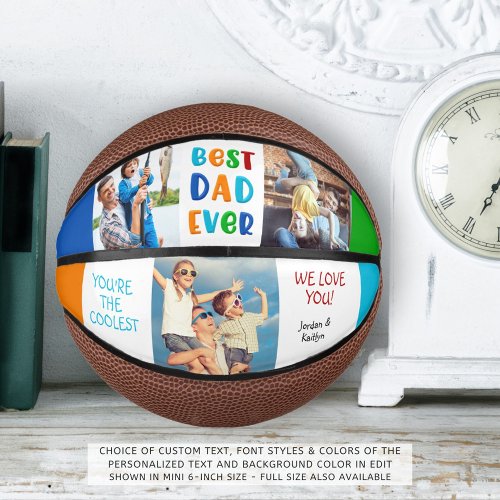 Modern Fun BEST DAD EVER Colorful Photo Collage Mini Basketball