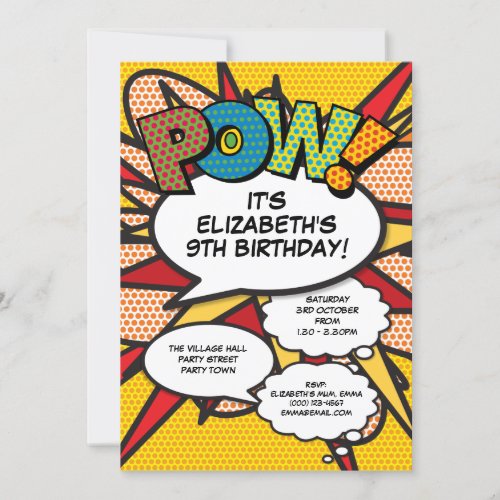 Modern Fun Birthday Party Comic Book Any Age Invitation