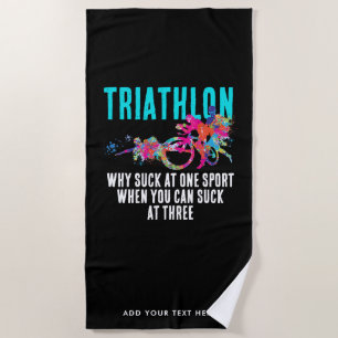 Modern Fun Black Colorful Triathlon Humor Sarcasm Beach Towel