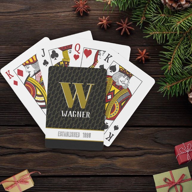 Modern Fun Black Monogram Year Customized Name Poker Cards (Creator Uploaded)