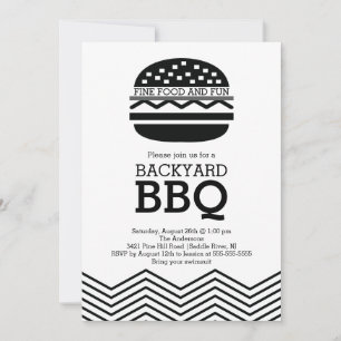Modern Fun Black White Chevron Barbecue Party Invitation