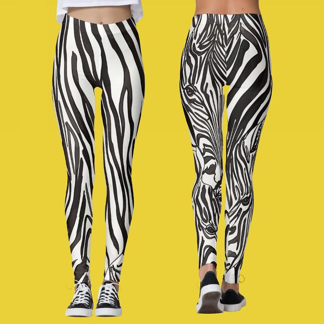 Modern Fun Black White Striped Safari Zebra Animal Leggings (Creator Uploaded)
