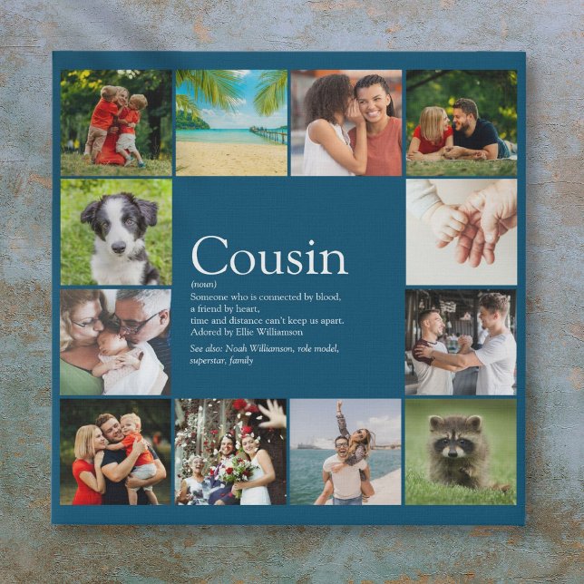 Modern Fun Blue 12 Photo Collage Cousin Definition Faux Canvas Print (Modern Fun Blue 12 Photo Collage Cousin Definition Faux Canvas Print)