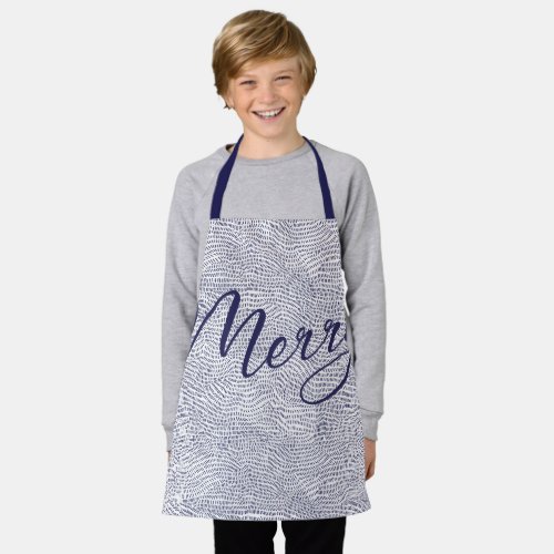 Modern Fun Blue Doodle Merry Christmas Holiday Apron