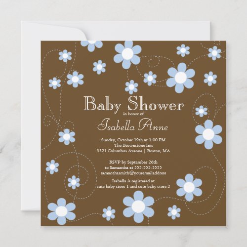 Modern  Fun blue Flowers Floral Baby Shower Invitation