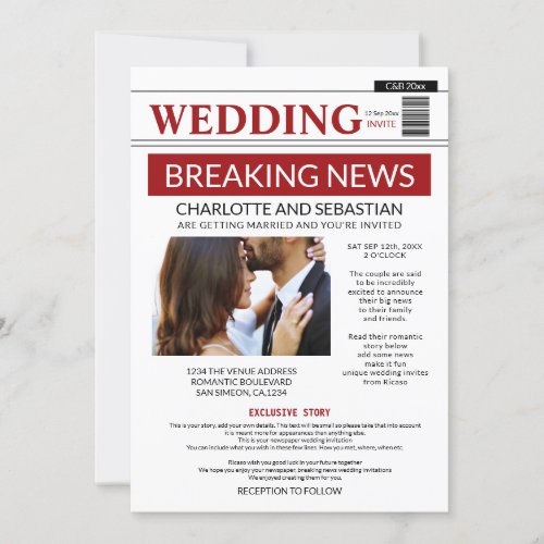 Modern Fun Breaking News Wedding Newspaper Announcement