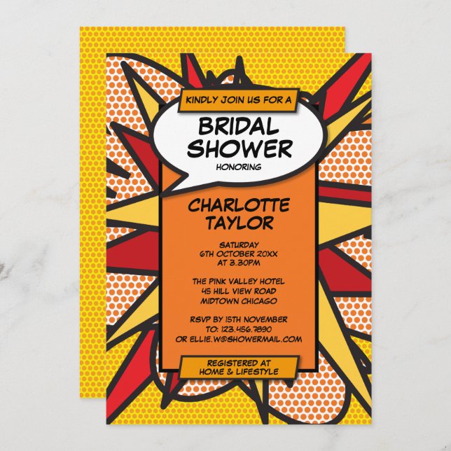 Modern Fun Bridal Shower Comic Book Invitation (Front/Back)