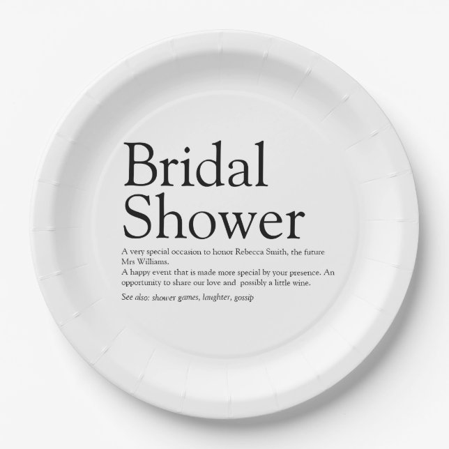 Modern Fun Bridal Shower Definition Paper Plates (Front)