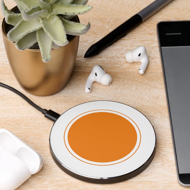 Modern Fun Bright Orange White Circular Stripes Wireless Charger (Desk 2)