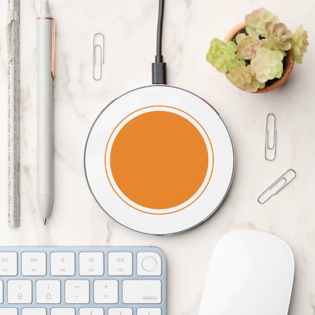 Modern Fun Bright Orange White Circular Stripes Wireless Charger (Desk)
