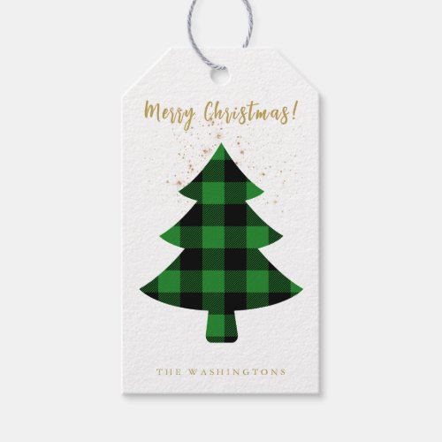 Modern Fun Buffalo Plaid Christmas Tree Gift Tags
