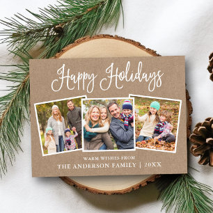 Modern Fun Calligraphy 3 Photo Kraft Holiday Postcard