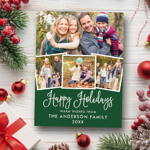 Modern Fun Calligraphy 4 Photo Green Holiday Postcard