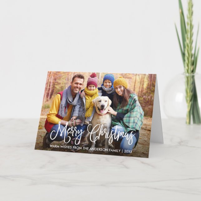 Modern Fun Calligraphy Christmas Family Photo Fold Holiday Card (Front)