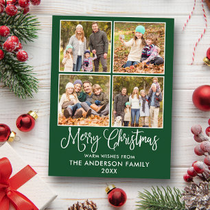 Modern Fun Calligraphy Christmas Green 4 Photo Postcard