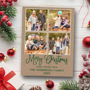 Modern Fun Calligraphy Christmas Kraft 4 Photo Postcard